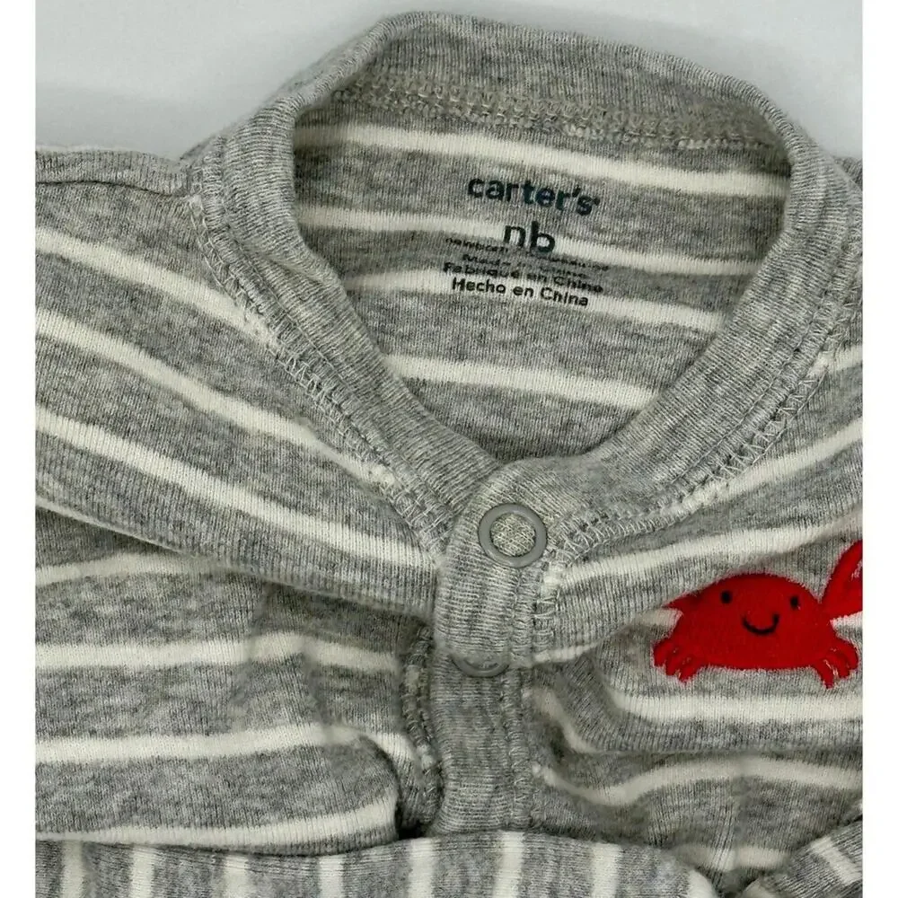 Carter's Crab Long Sleeve Zip-Up Size NB Gray White Red (939)